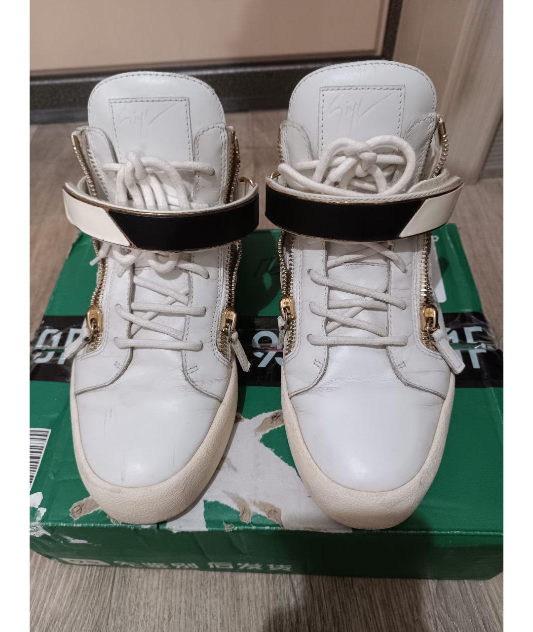 GIUSEPPE ZANOTTI DESIGN Белые кожаные низкие кроссовки / кеды, фото 2