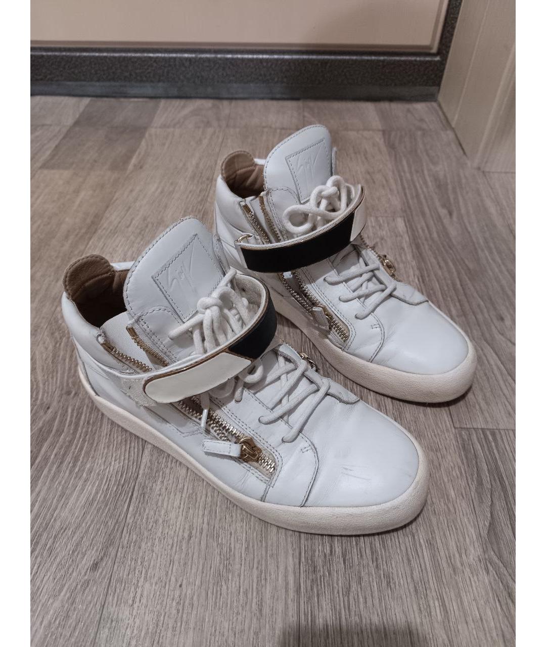 GIUSEPPE ZANOTTI DESIGN Белые кожаные низкие кроссовки / кеды, фото 6