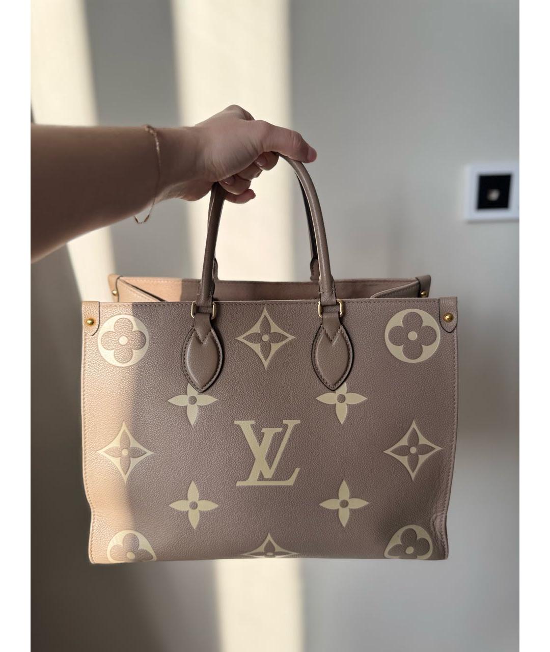 LOUIS VUITTON Бежевая кожаная сумка тоут, фото 6
