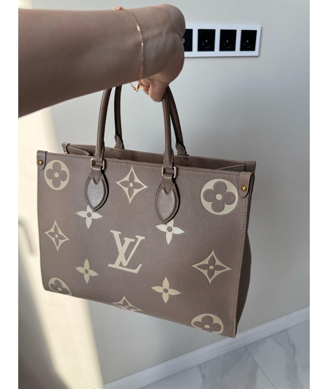 LOUIS VUITTON Бежевая кожаная сумка тоут, фото 4