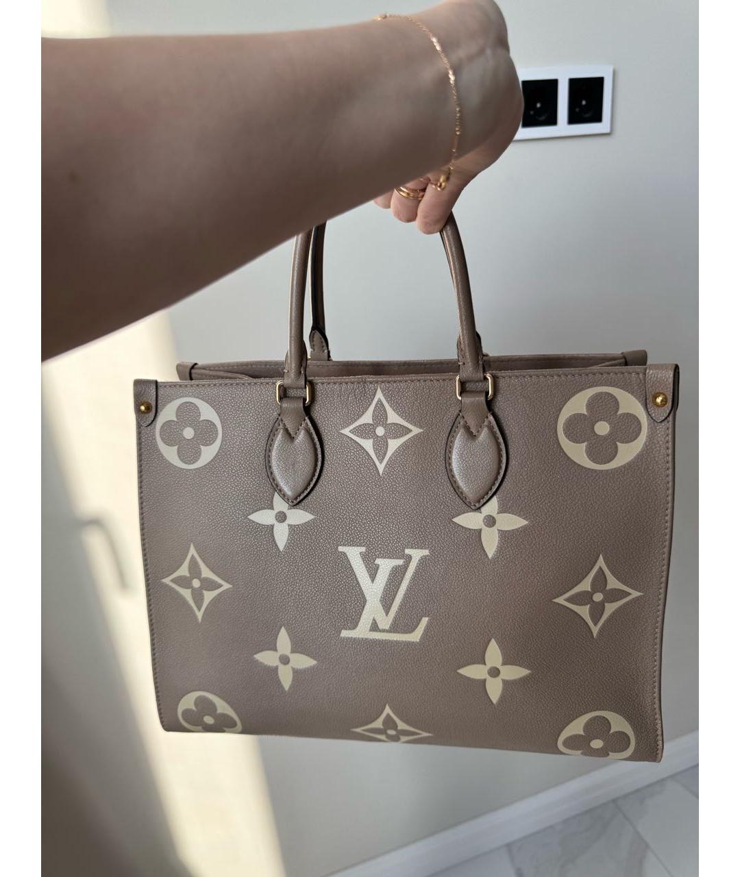 LOUIS VUITTON Бежевая кожаная сумка тоут, фото 3