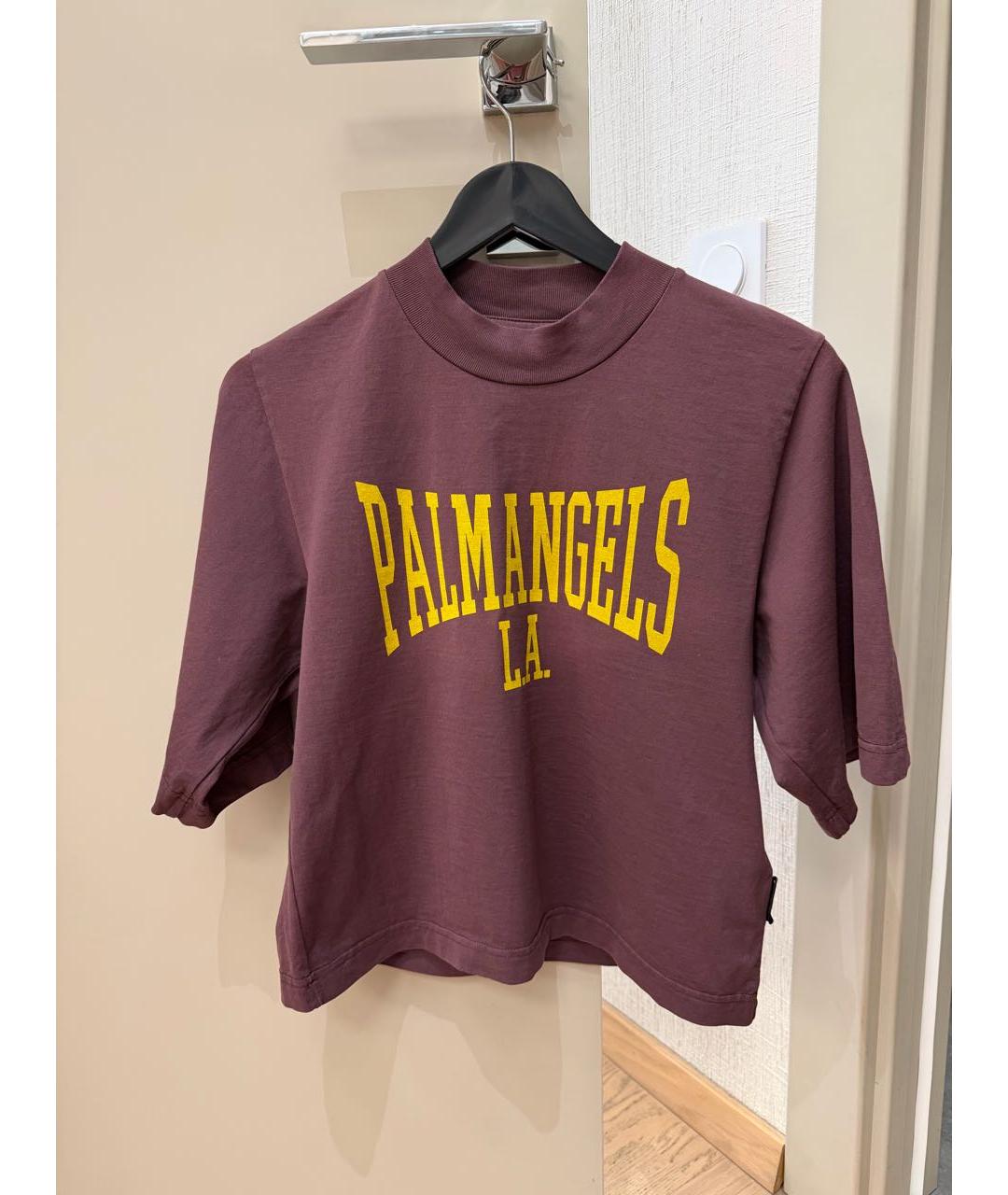 PALM ANGELS Бордовая хлопковая футболка, фото 7