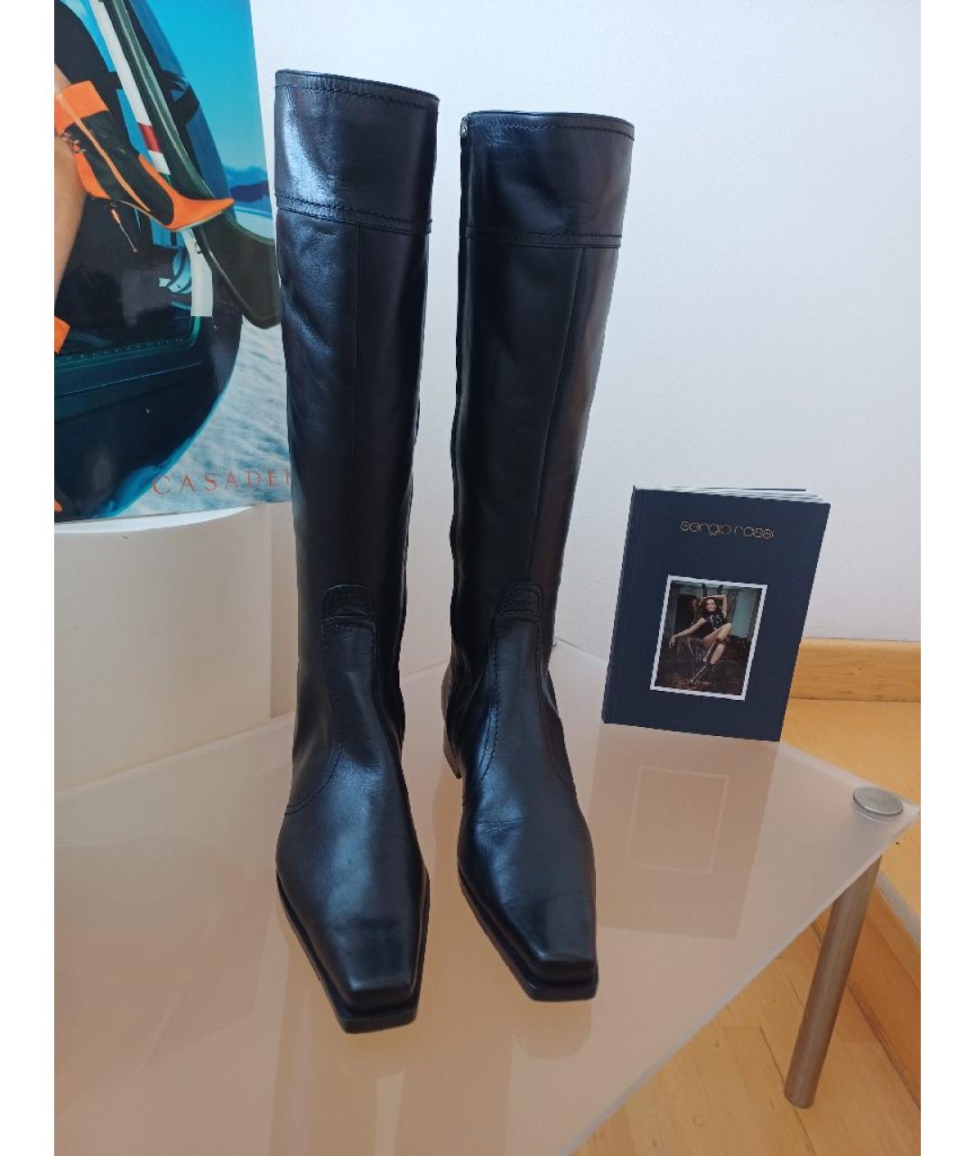 SERGIO ROSSI Черные кожаные сапоги, фото 4