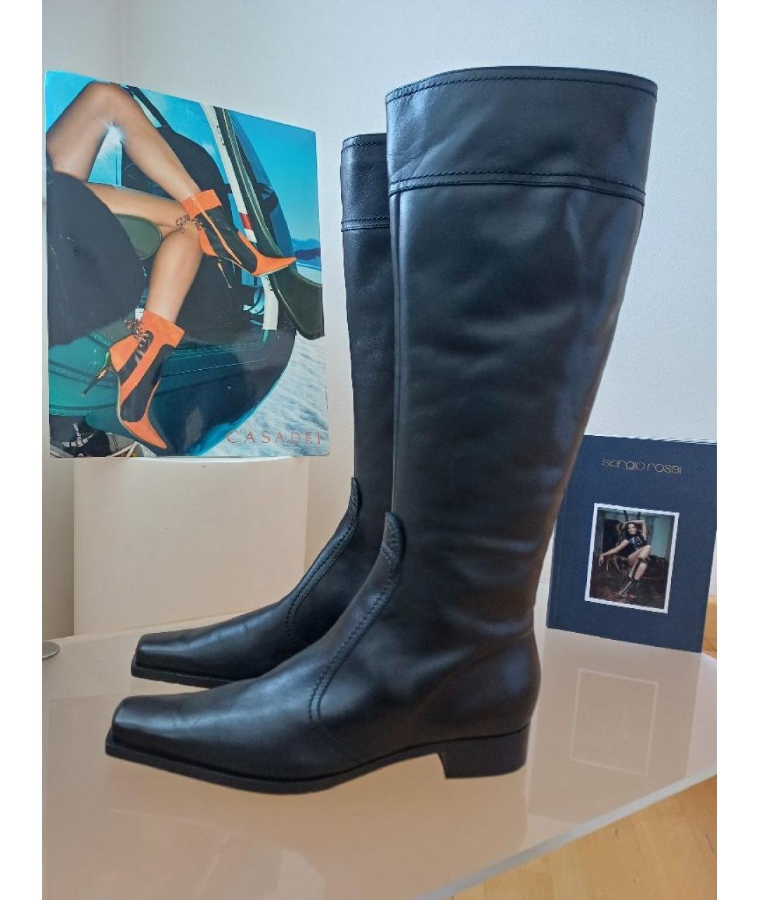 SERGIO ROSSI Черные кожаные сапоги, фото 2