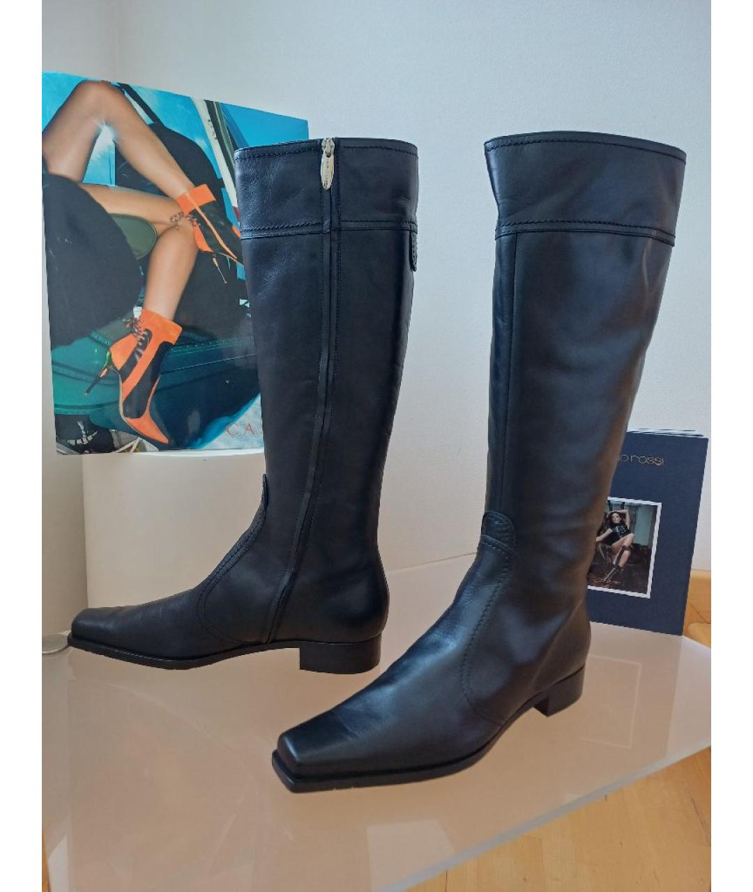 SERGIO ROSSI Черные кожаные сапоги, фото 3