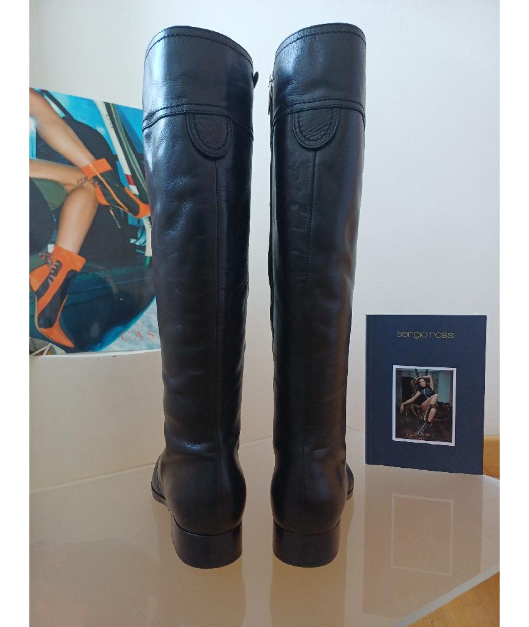 SERGIO ROSSI Черные кожаные сапоги, фото 6