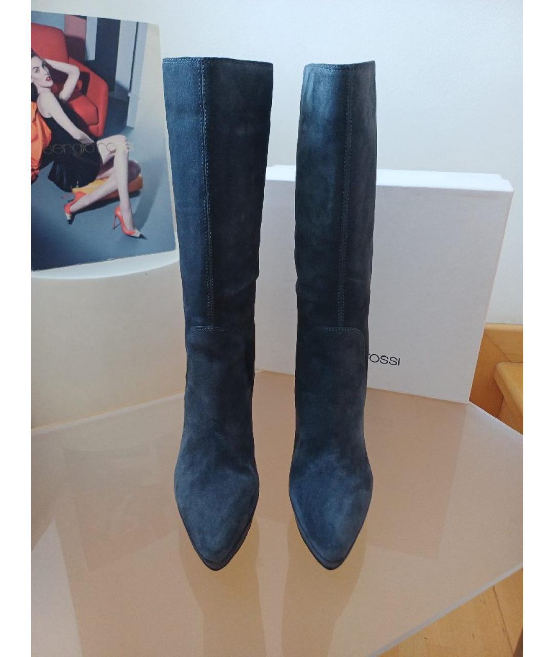 SERGIO ROSSI Серые замшевые сапоги, фото 5