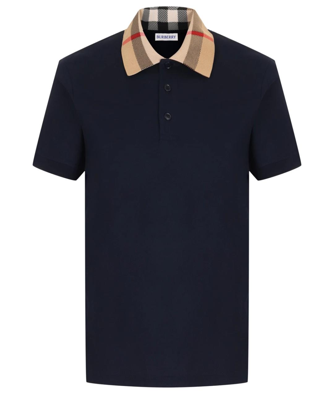 BURBERRY Синее хлопковое поло с коротким рукавом, фото 1