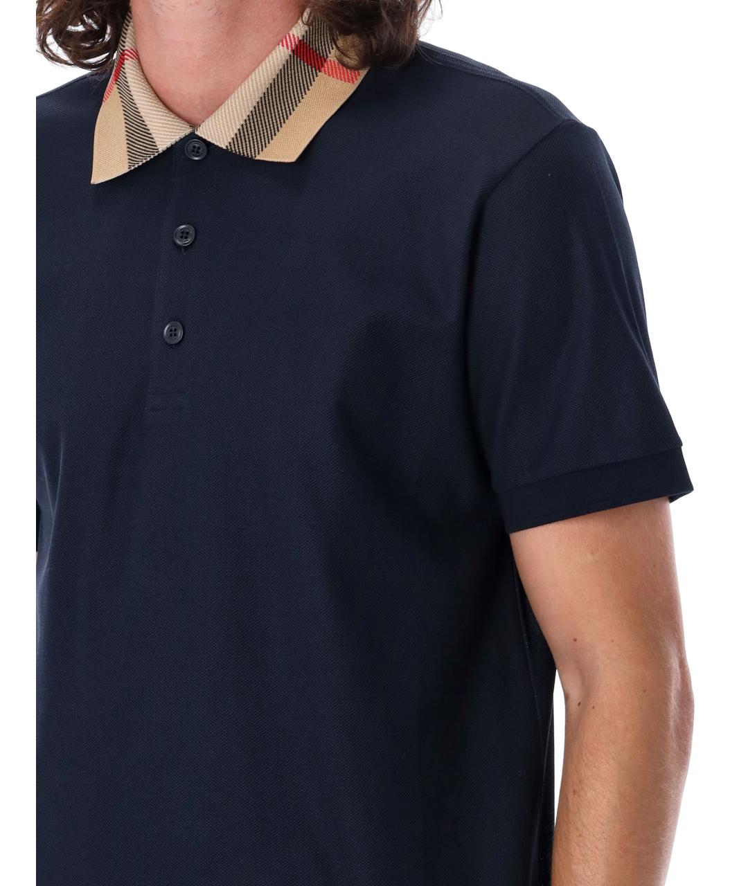 BURBERRY Синее хлопковое поло с коротким рукавом, фото 4