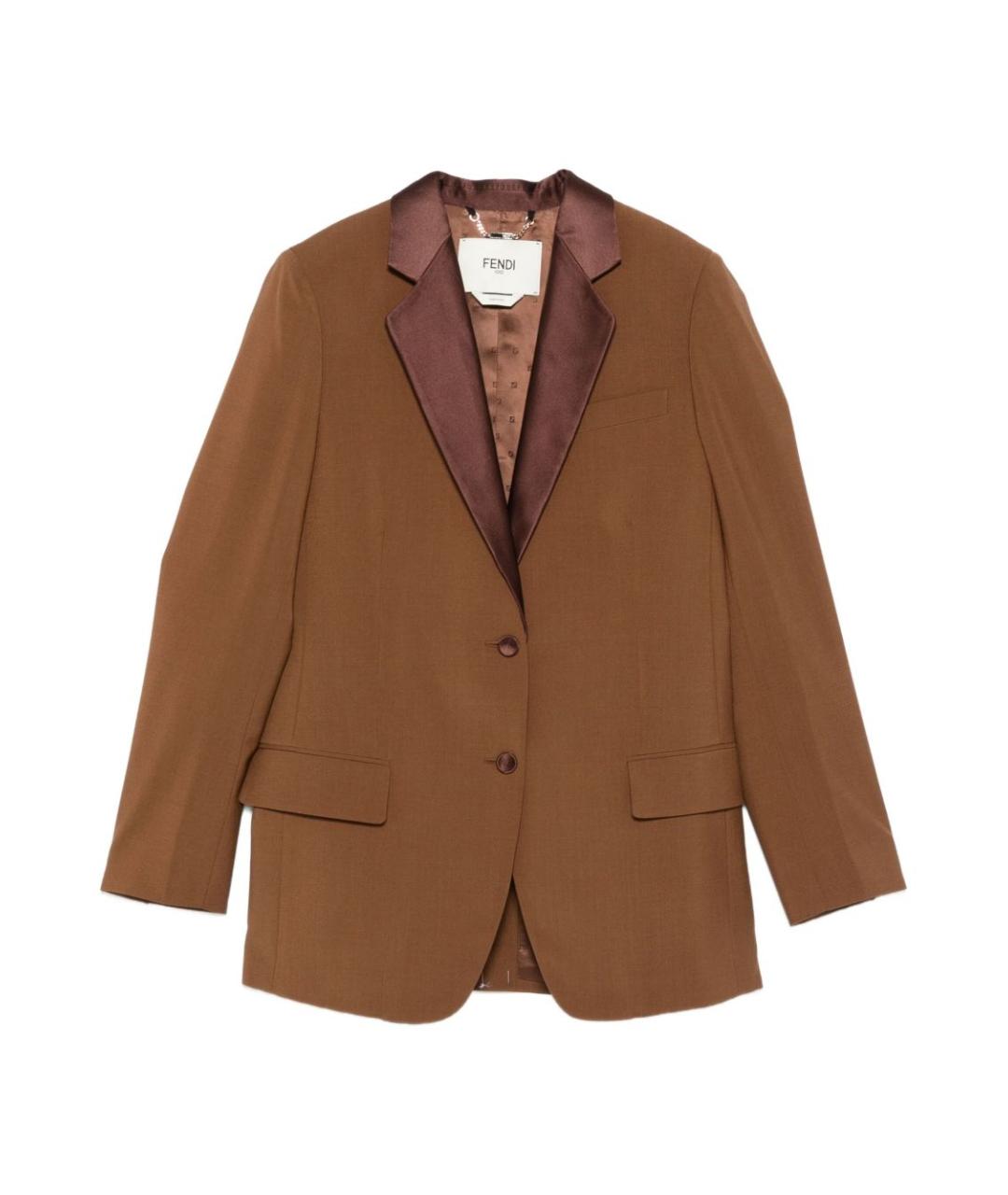 FENDI Коричневый шерстяной жакет/пиджак, фото 1
