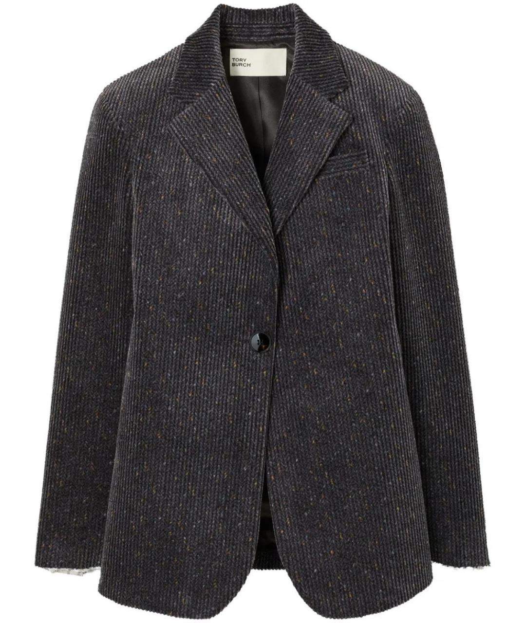 TORY BURCH Антрацитовый хлопковый жакет/пиджак, фото 1
