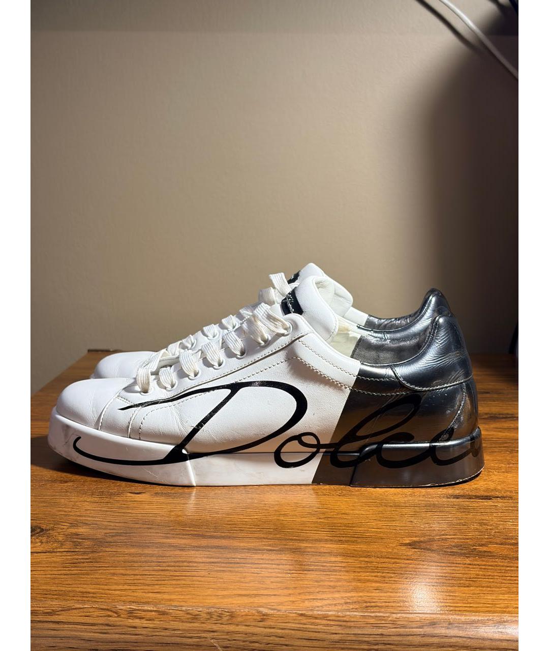 DOLCE&GABBANA Белые кожаные низкие кроссовки / кеды, фото 4