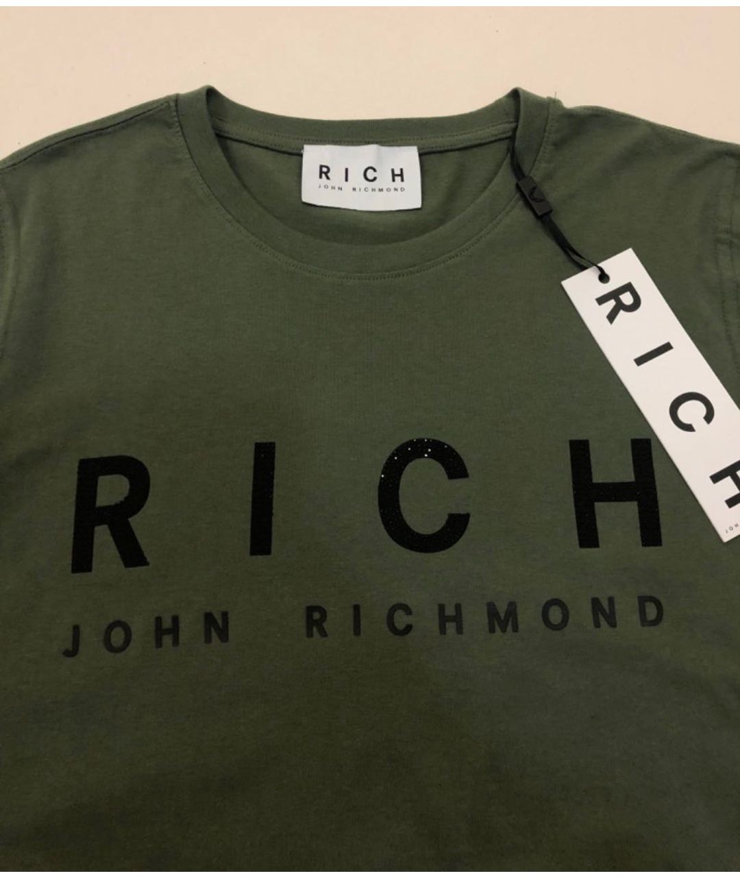 JOHN RICHMOND Хаки хлопковая футболка, фото 4