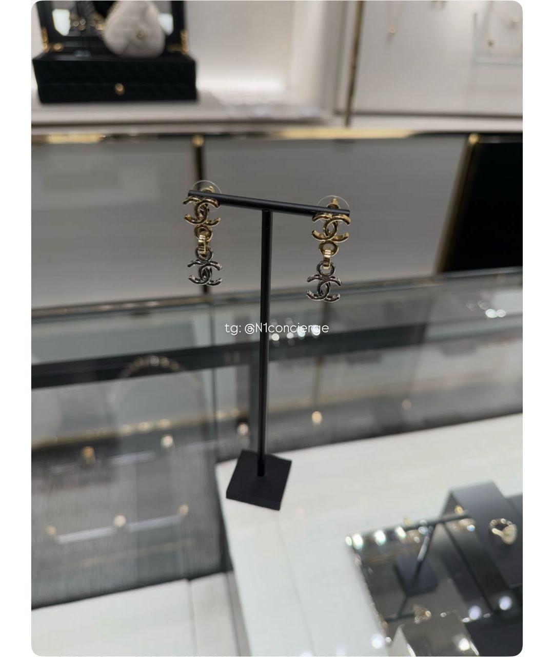 CHANEL Желтые металлические серьги, фото 3