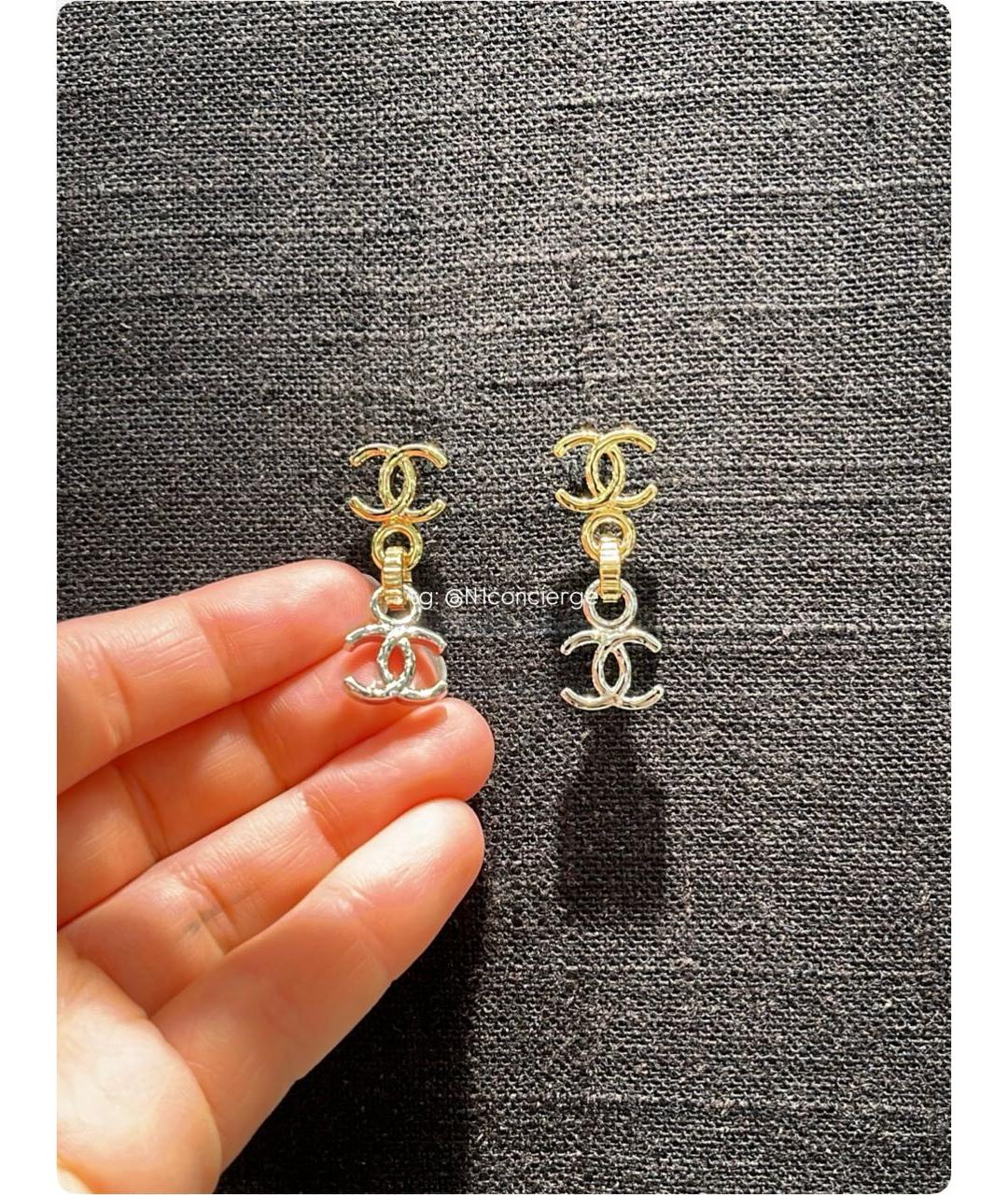CHANEL Желтые металлические серьги, фото 2