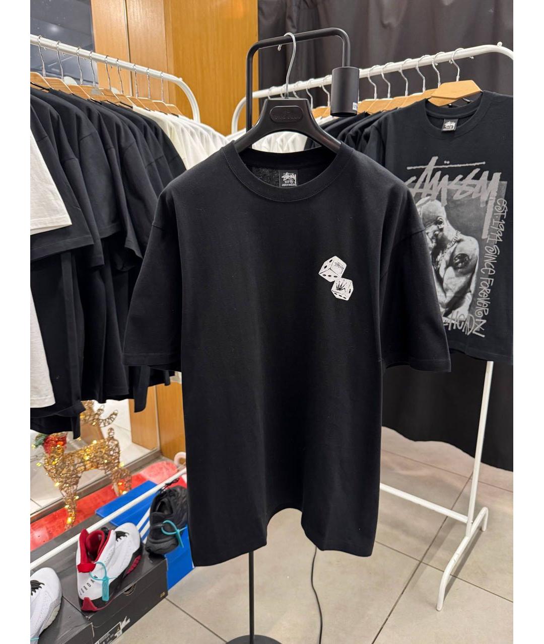 STUSSY Черная хлопковая футболка, фото 3