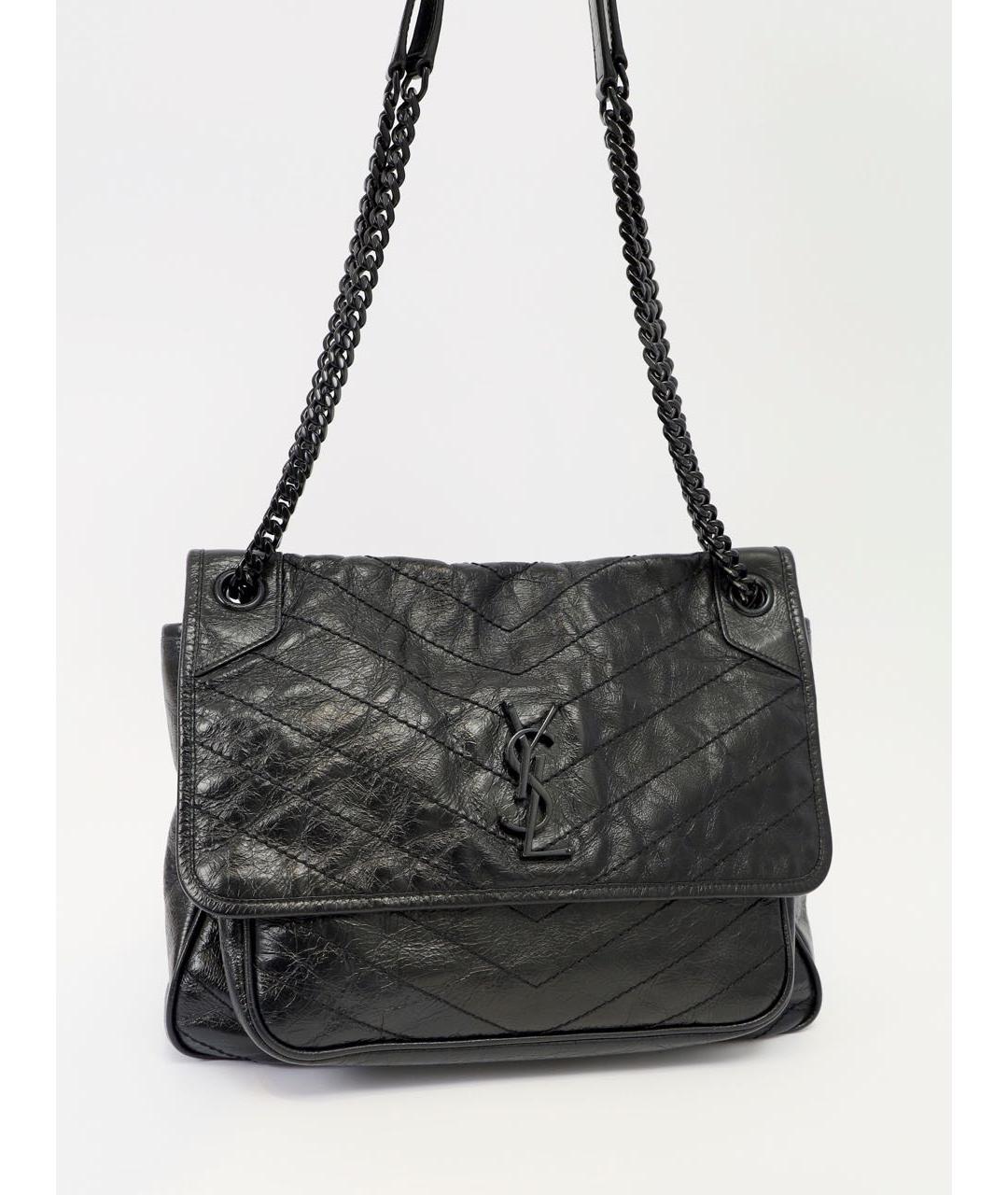 SAINT LAURENT Черная кожаная сумка через плечо, фото 2
