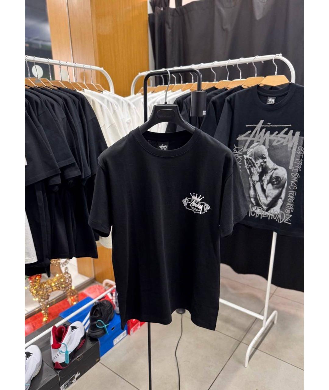 STUSSY Черная хлопковая футболка, фото 3