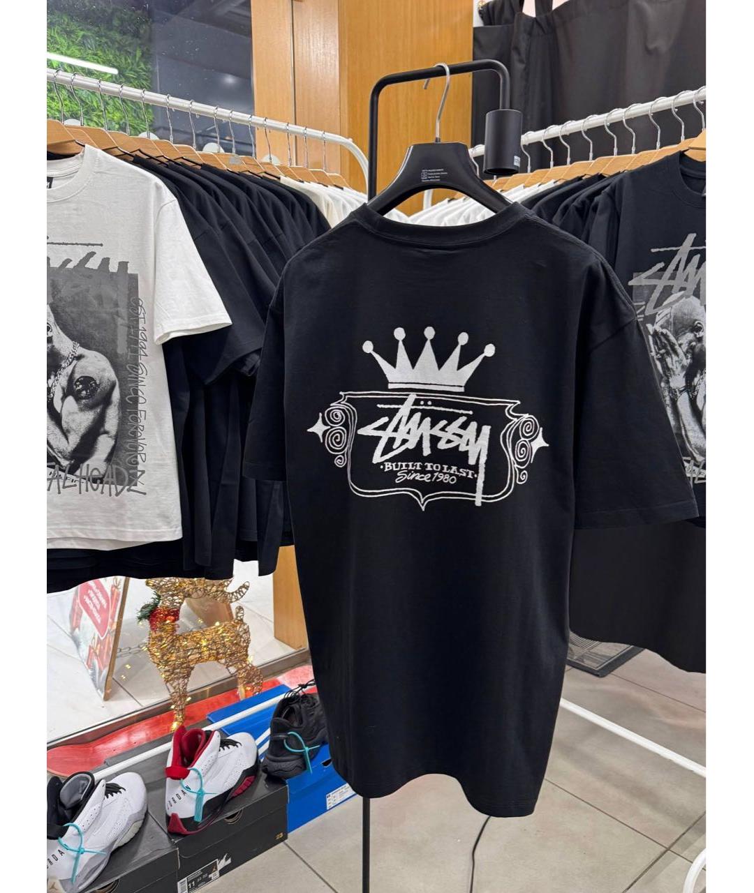 STUSSY Черная хлопковая футболка, фото 2