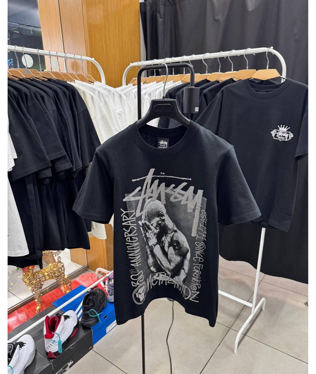 STUSSY Черная хлопковая футболка, фото 3