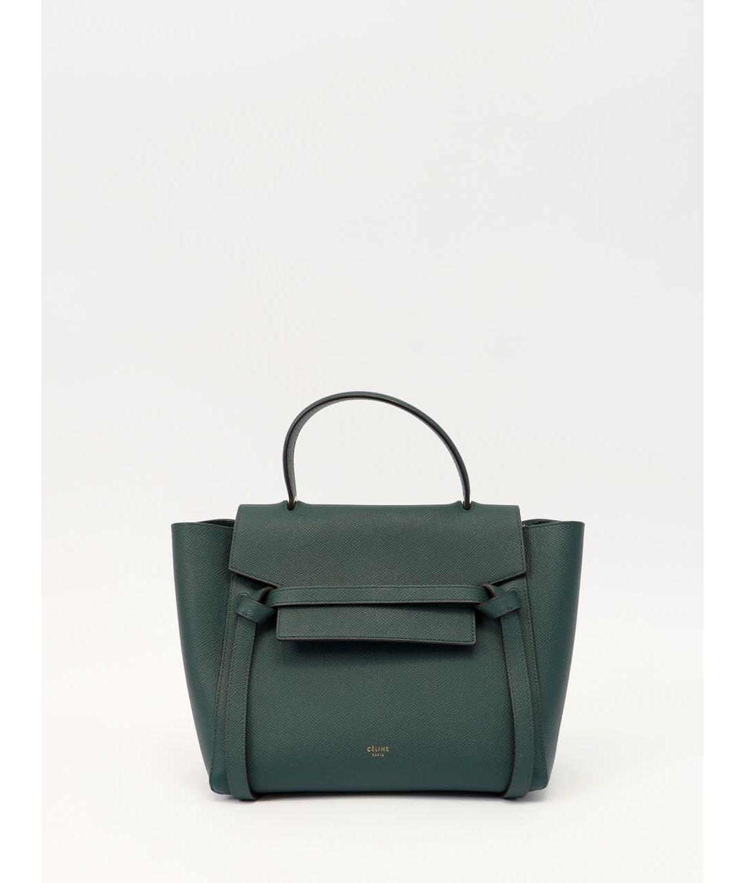CELINE Зеленая кожаная сумка с короткими ручками, фото 9