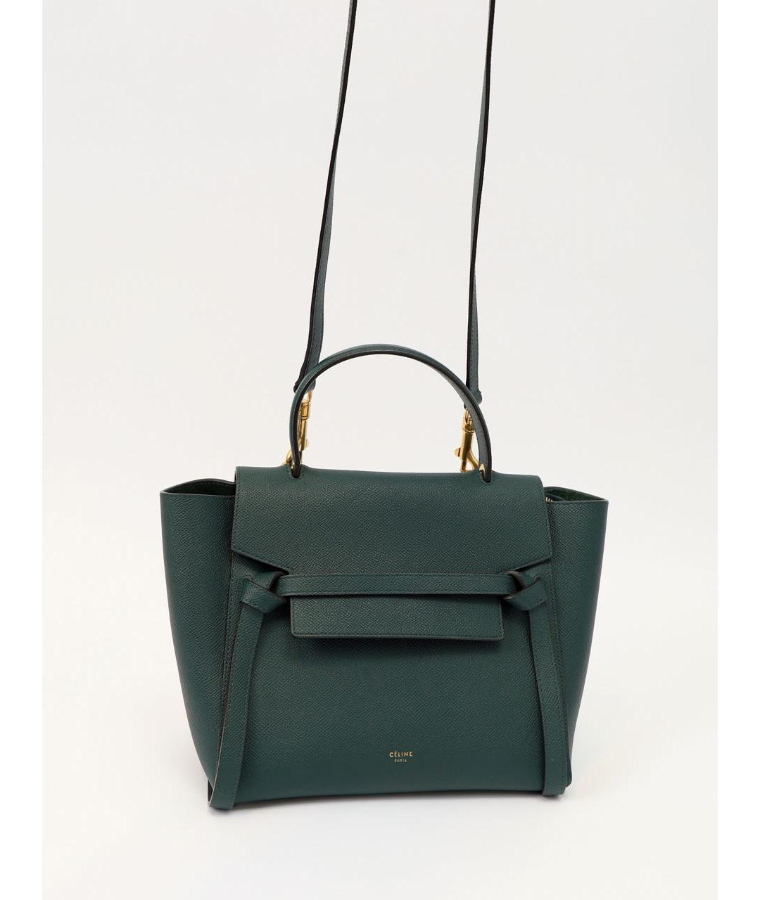 CELINE Зеленая кожаная сумка с короткими ручками, фото 4