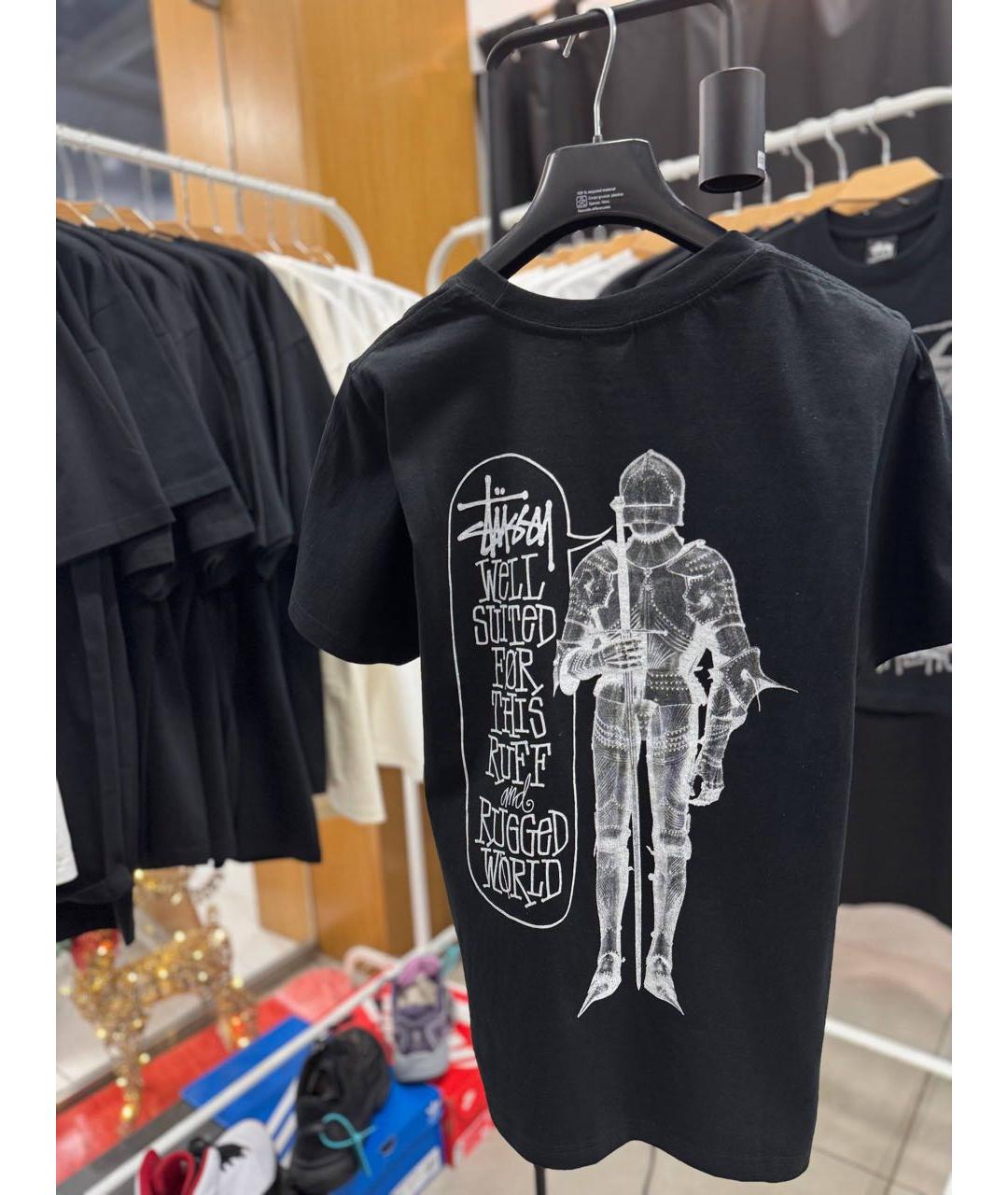 STUSSY Черная хлопковая футболка, фото 2