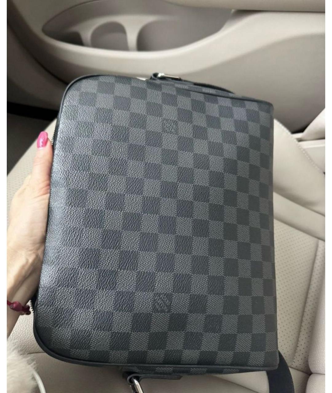 LOUIS VUITTON Антрацитовая кожаная сумка на плечо, фото 3