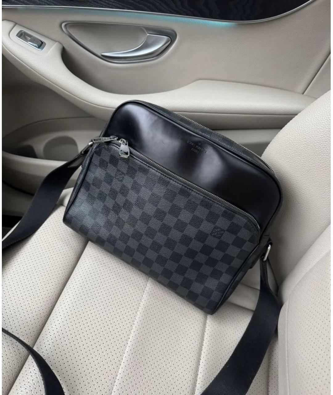 LOUIS VUITTON Антрацитовая кожаная сумка на плечо, фото 4