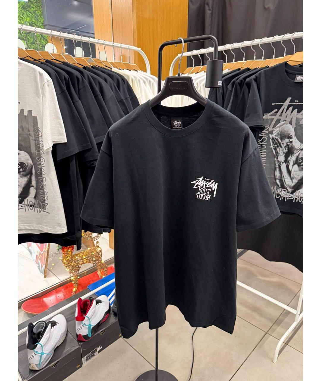 STUSSY Черная хлопковая футболка, фото 3