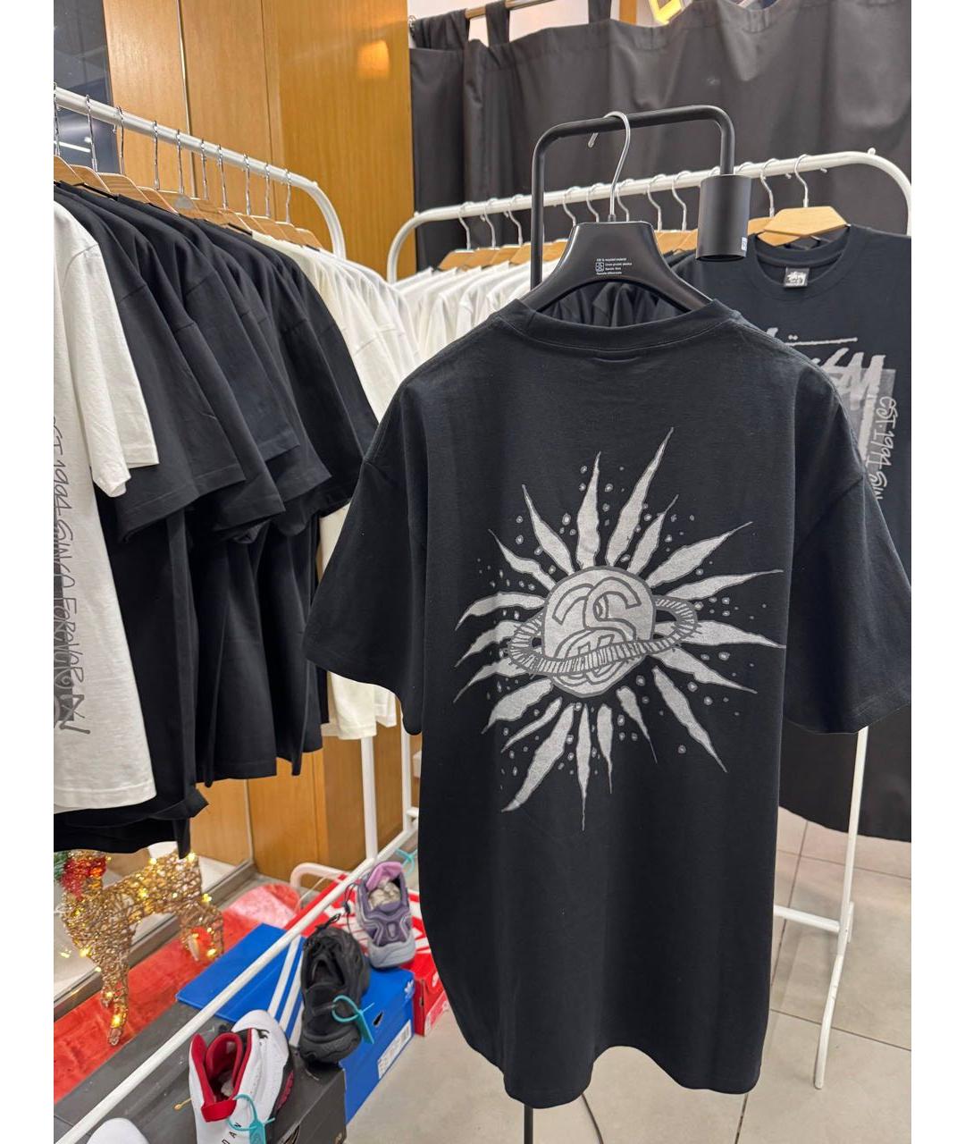 STUSSY Черная хлопковая футболка, фото 2