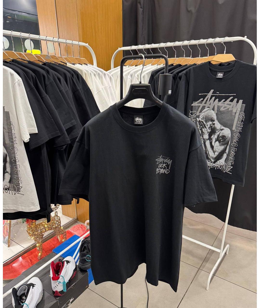 STUSSY Черная хлопковая футболка, фото 3