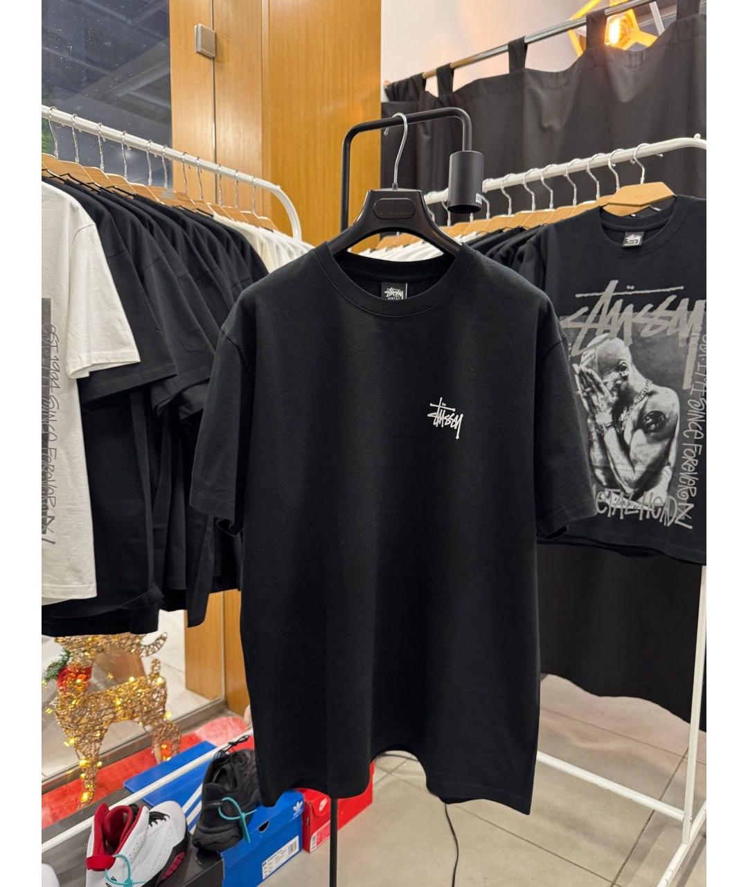 STUSSY Черная хлопковая футболка, фото 3