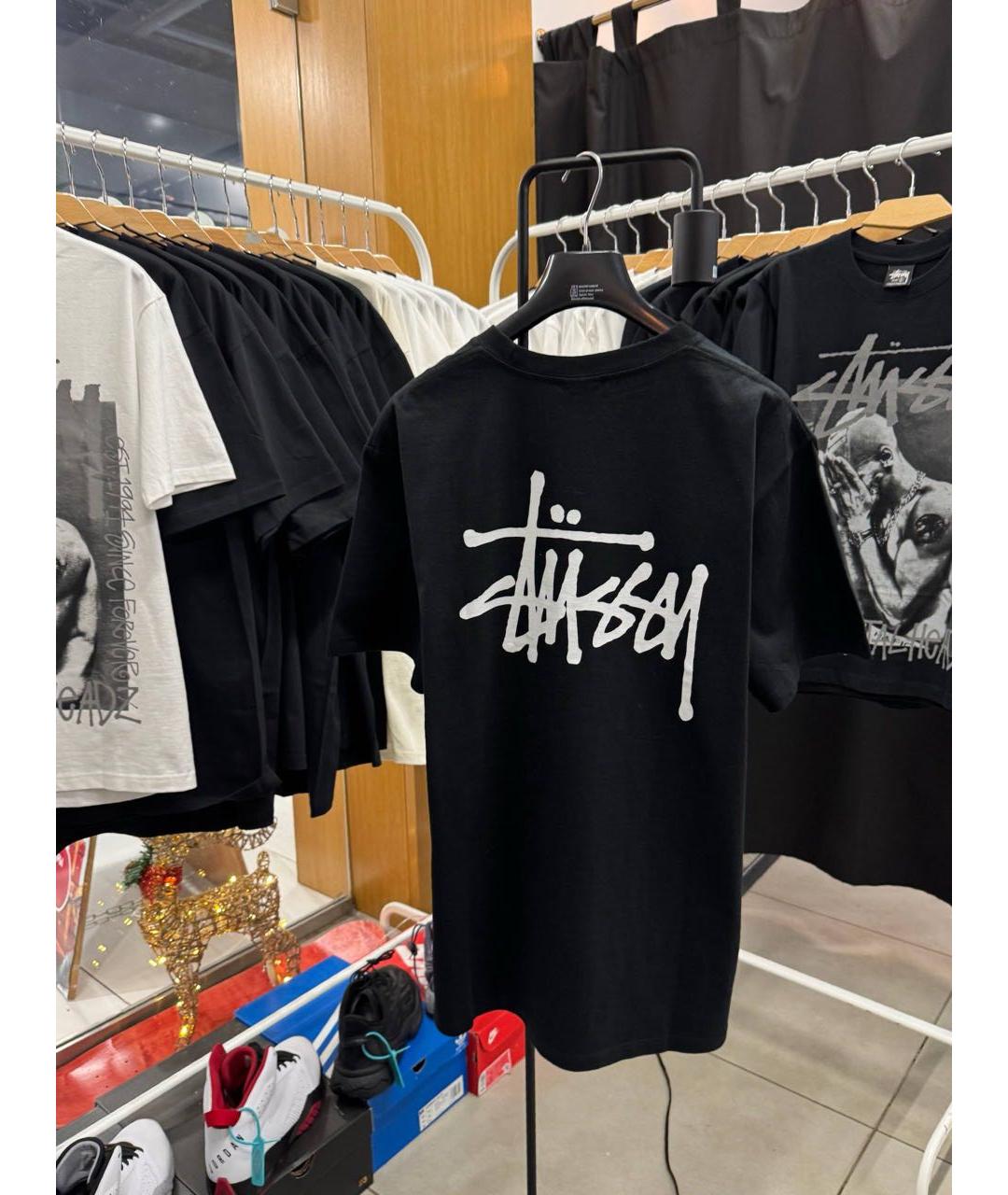 STUSSY Черная хлопковая футболка, фото 2