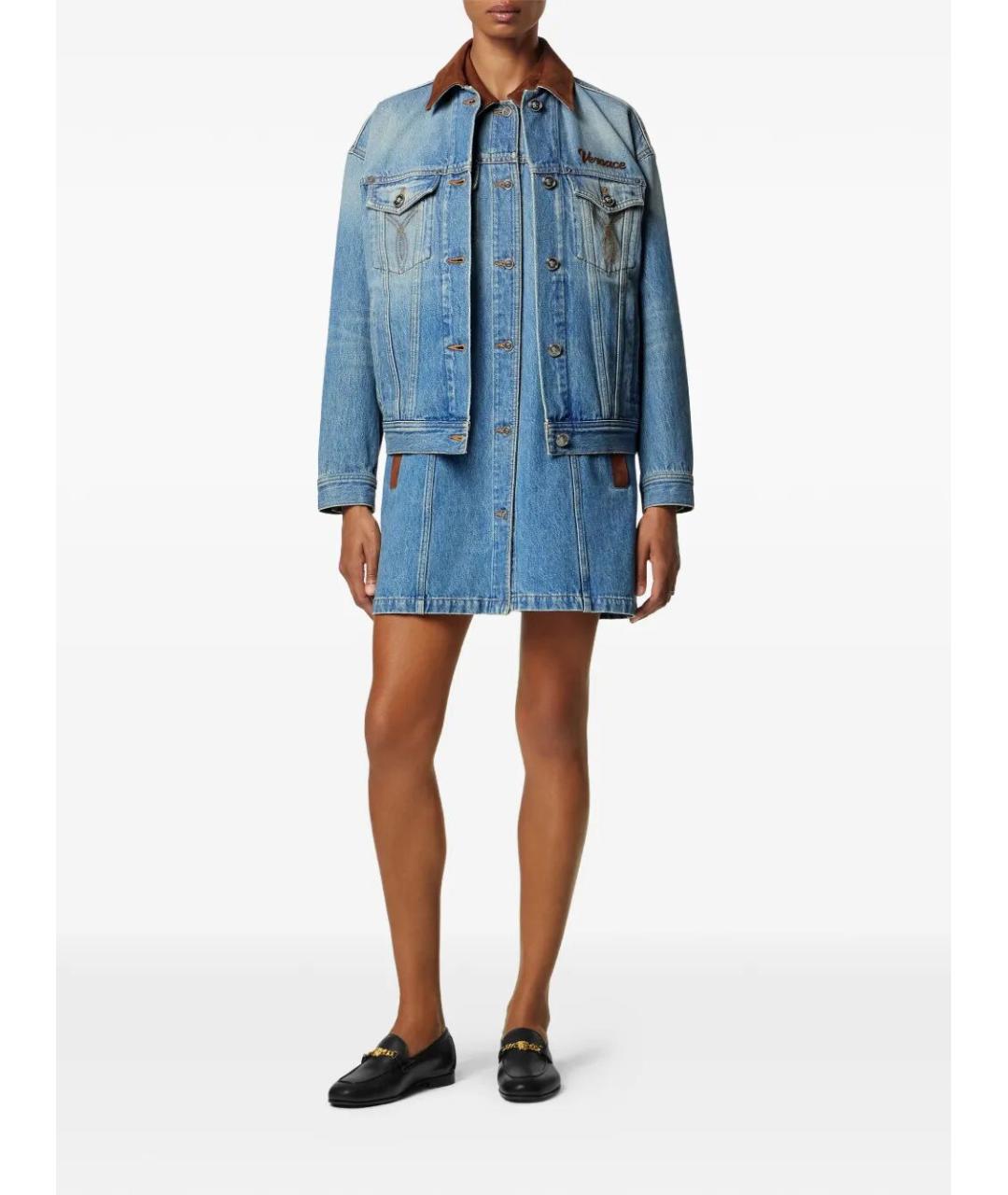 VERSACE Синее хлопковое повседневное платье, фото 4