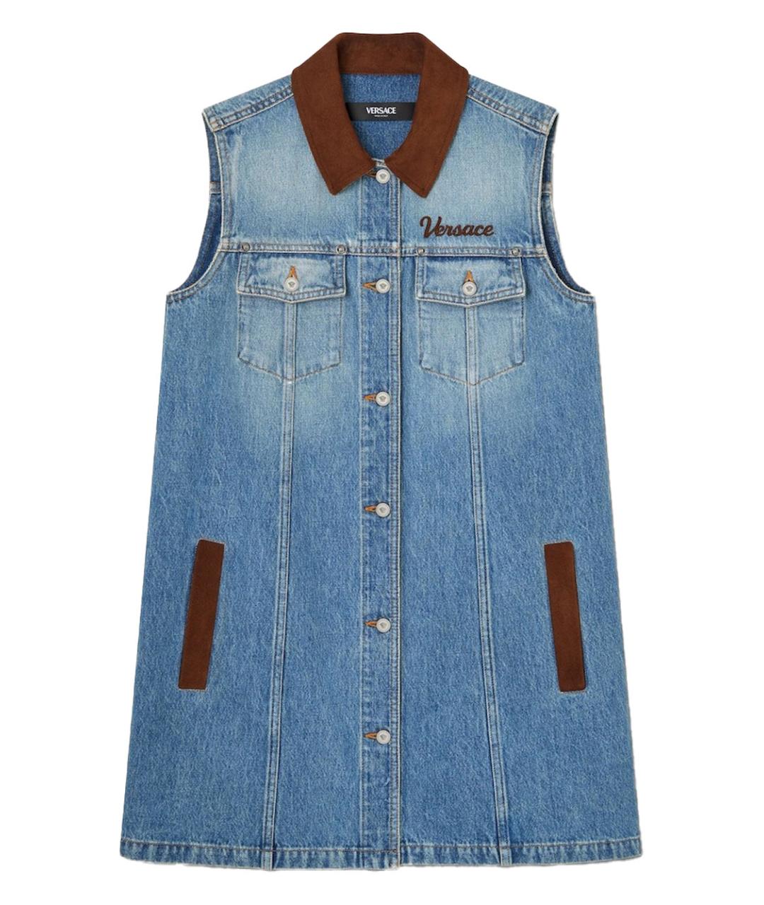 VERSACE Синее хлопковое повседневное платье, фото 1