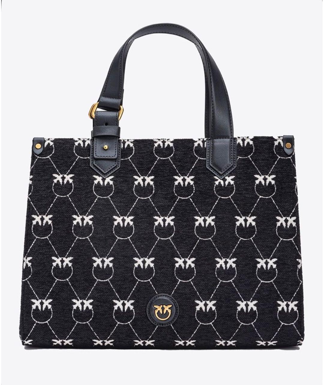 PINKO Черная жаккардовая сумка тоут, фото 6