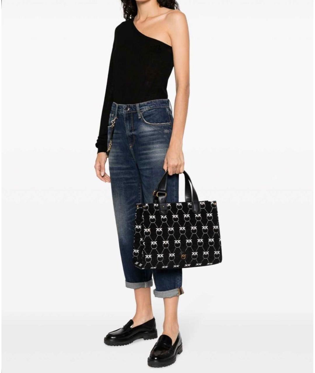 PINKO Черная жаккардовая сумка тоут, фото 5