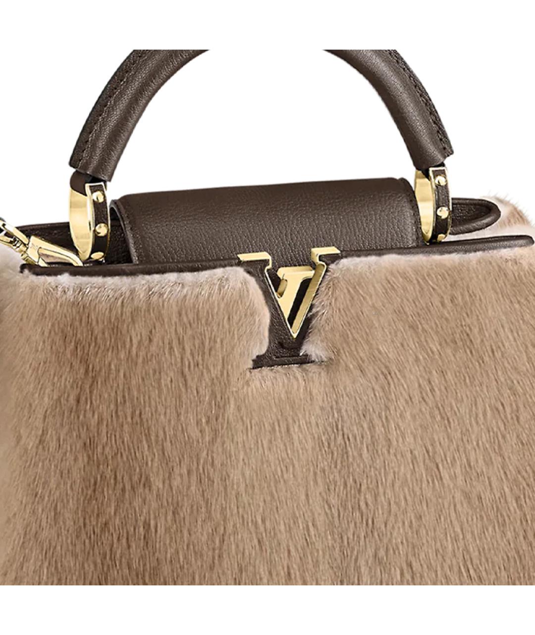 LOUIS VUITTON Бежевая меховая сумка тоут, фото 2