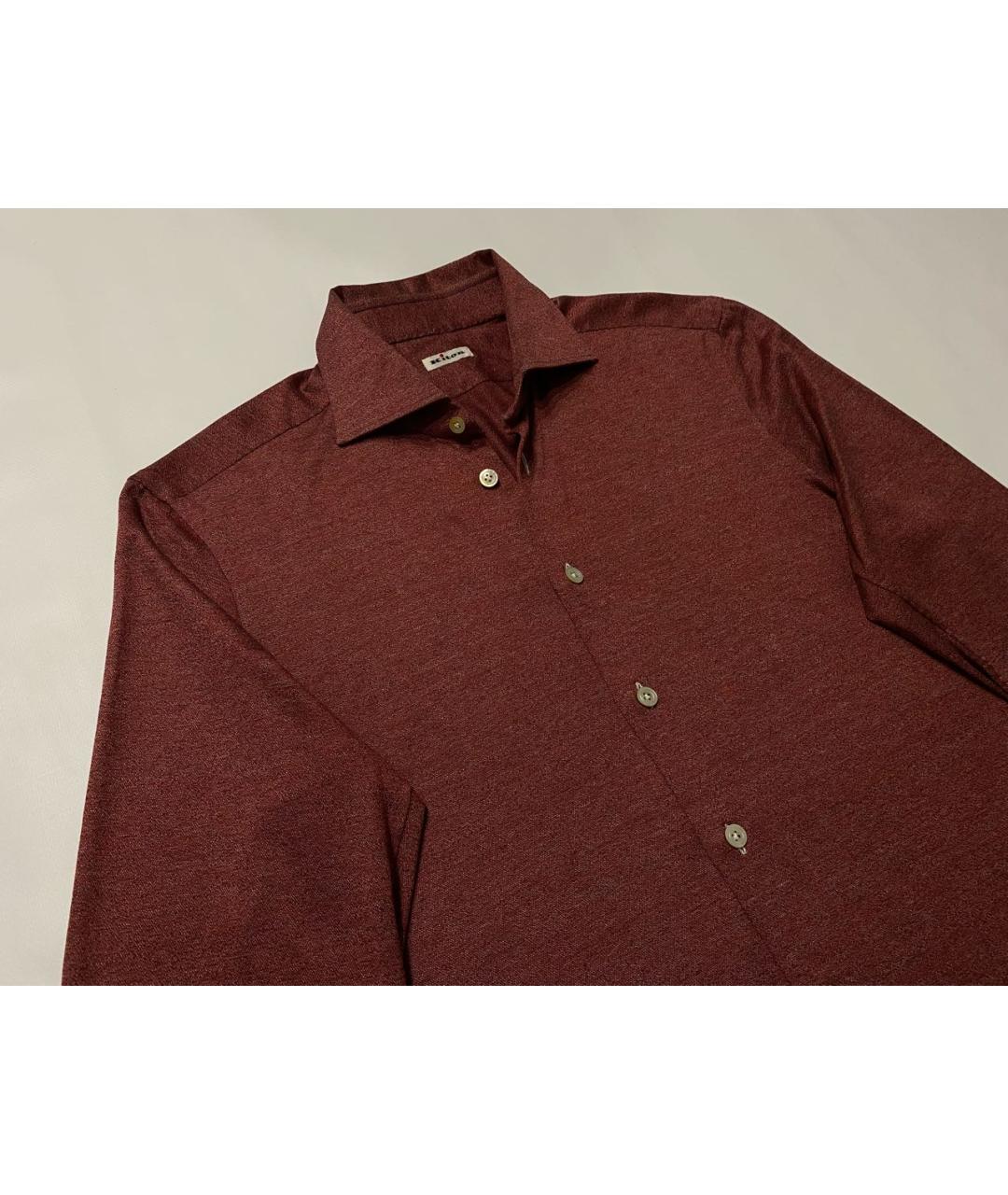 KITON Бордовая хлопковая классическая рубашка, фото 2
