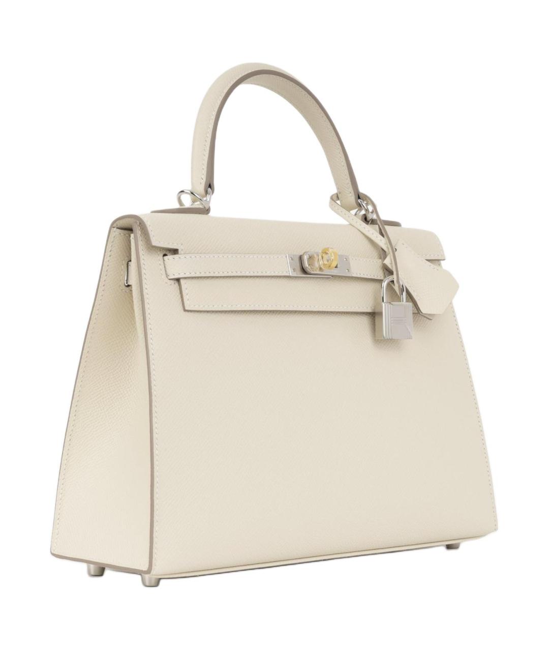 HERMES Белая кожаная сумка с короткими ручками, фото 2