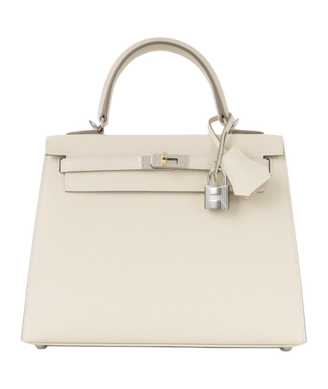 HERMES Белая кожаная сумка с короткими ручками, фото 1