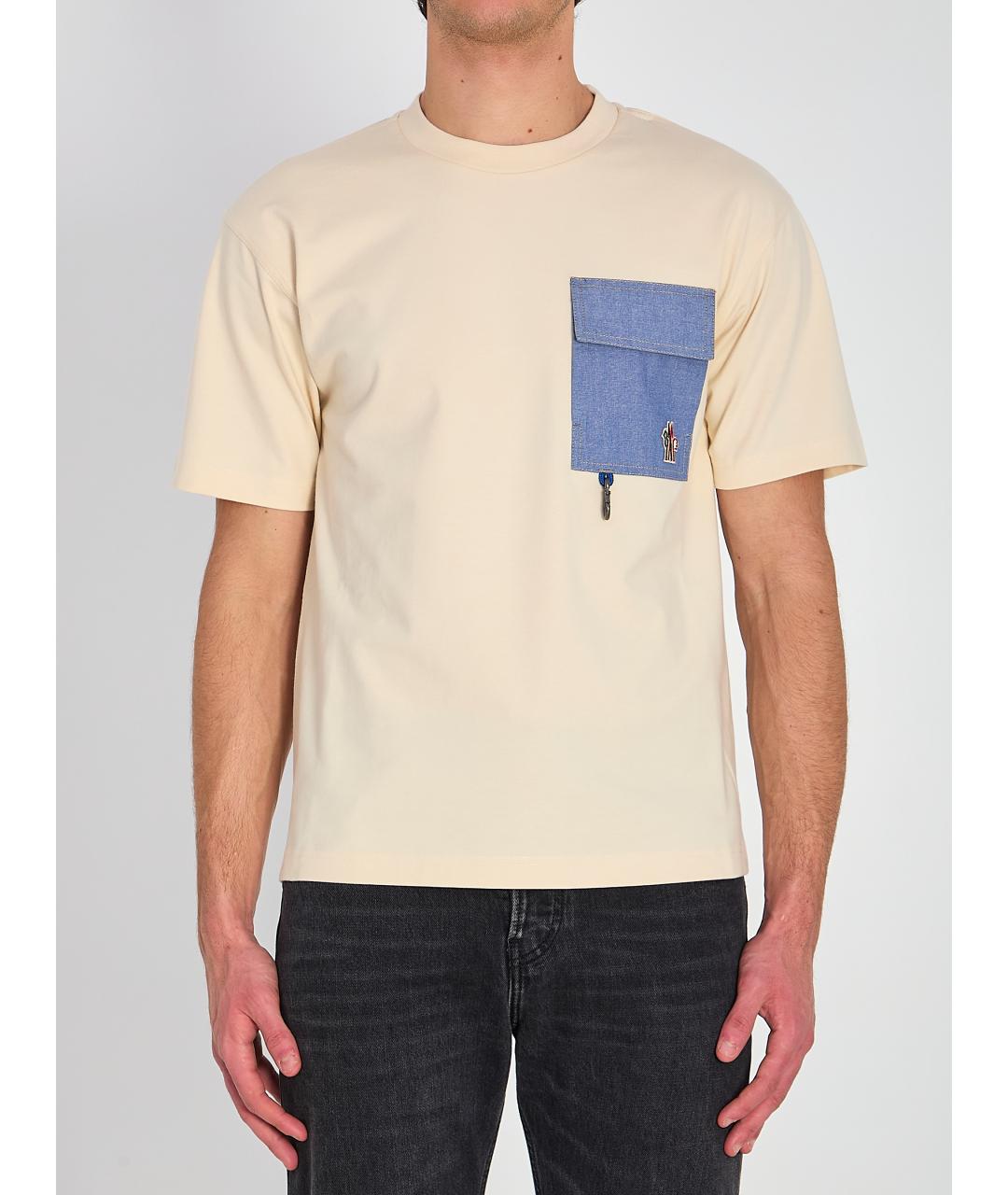 MONCLER GRENOBLE Бежевая хлопковая футболка, фото 2