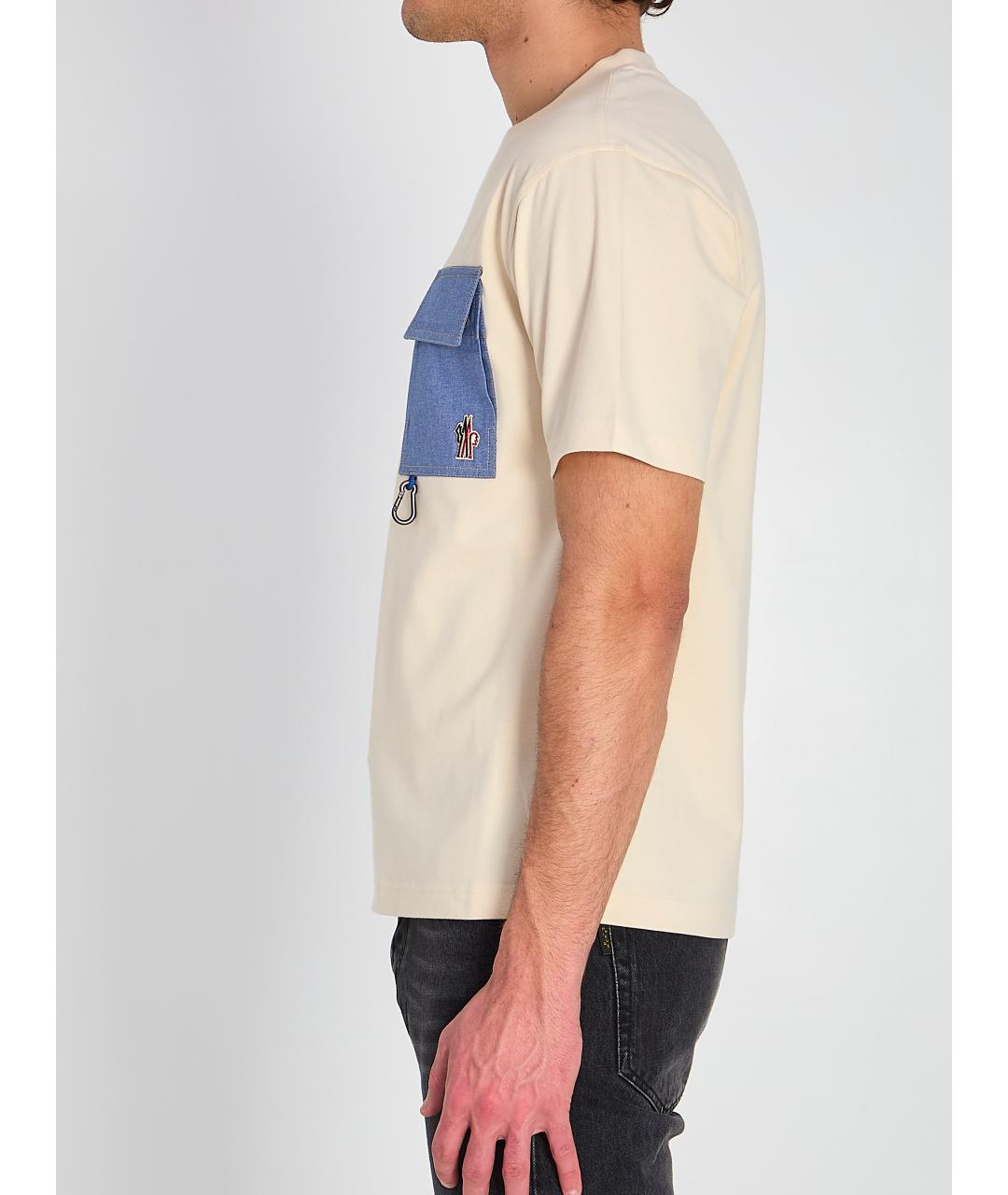 MONCLER GRENOBLE Бежевая хлопковая футболка, фото 4