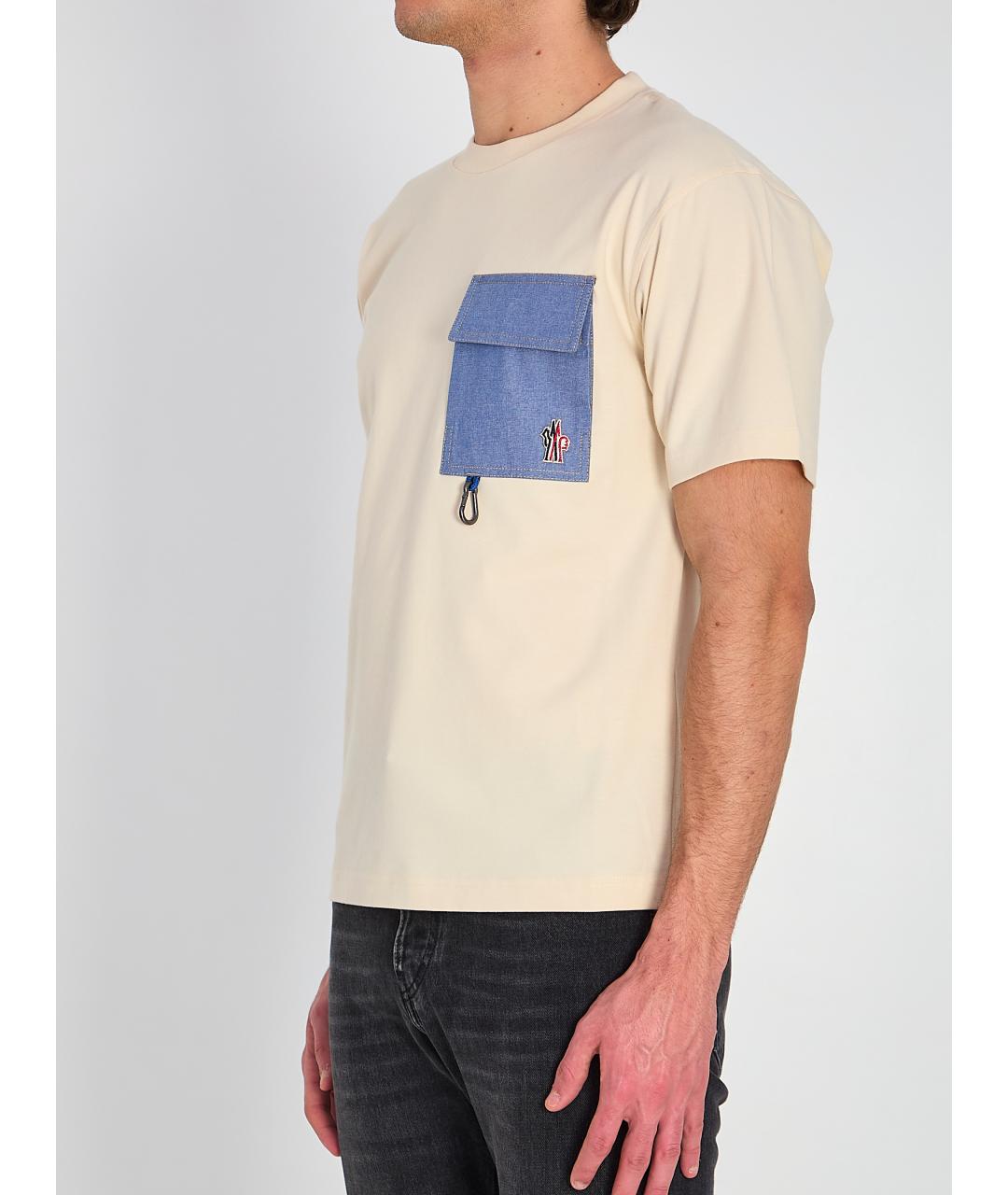 MONCLER GRENOBLE Бежевая хлопковая футболка, фото 3