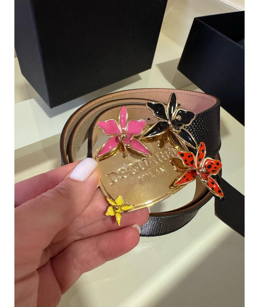 DSQUARED2 Черный кожаный ремень, фото 5