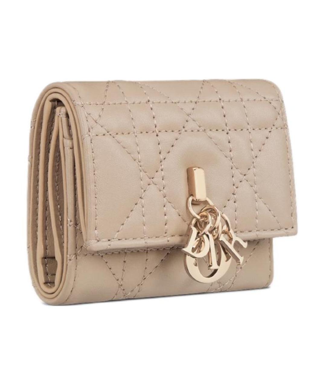 CHRISTIAN DIOR Бежевый кожаный кошелек, фото 2