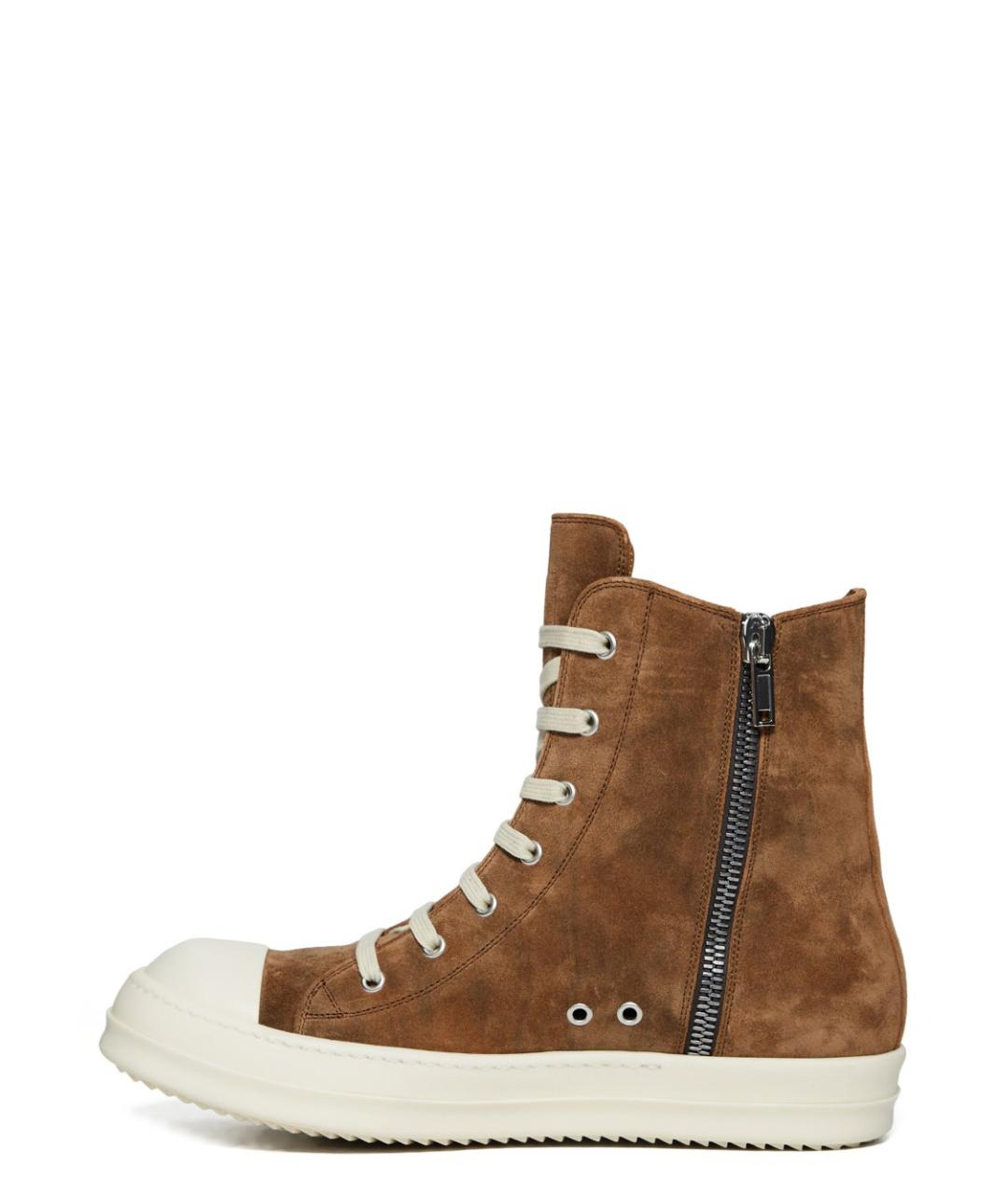 RICK OWENS Коричневые замшевые высокие кроссовки / кеды, фото 4