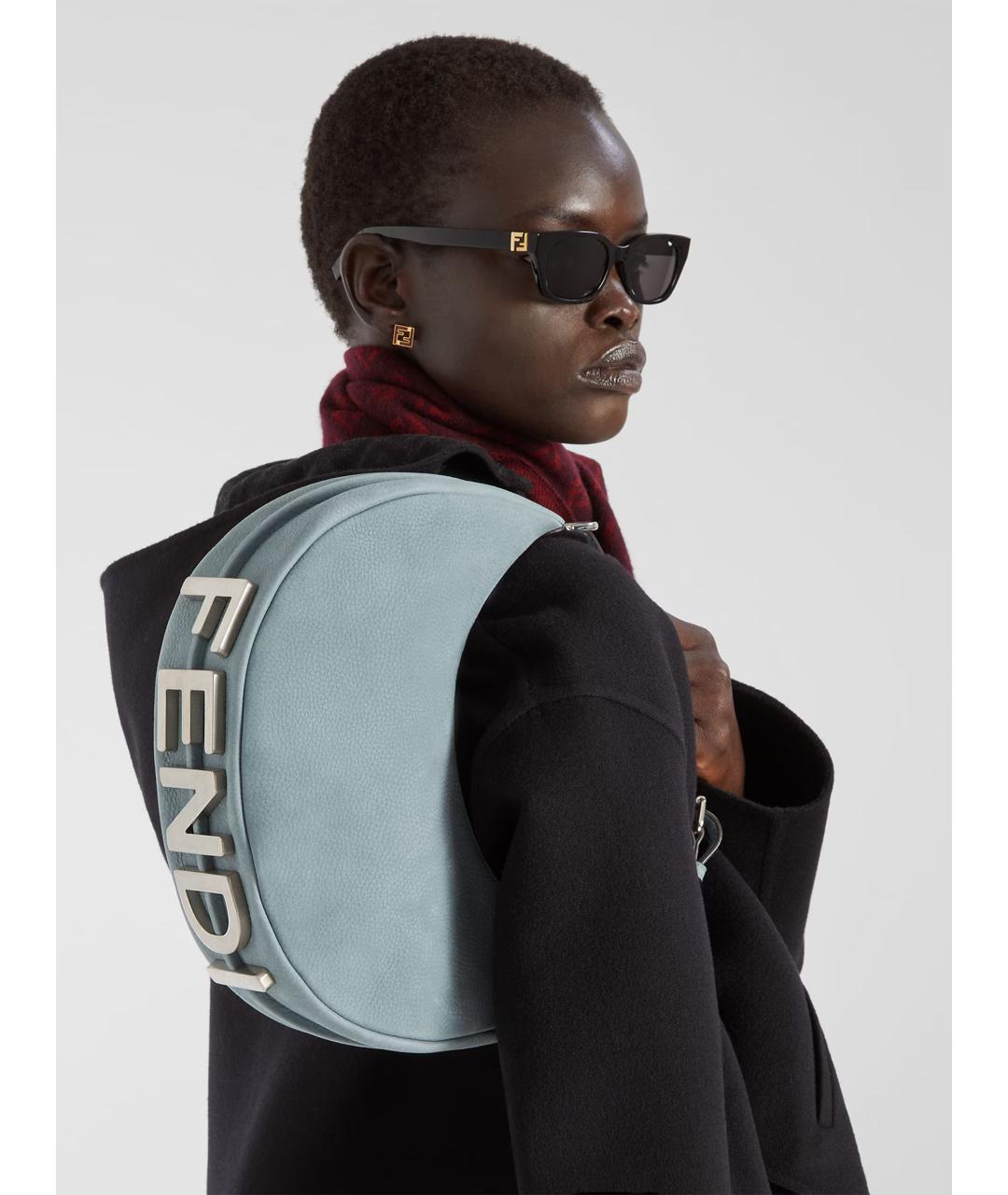 FENDI Синяя кожаная сумка с короткими ручками, фото 2