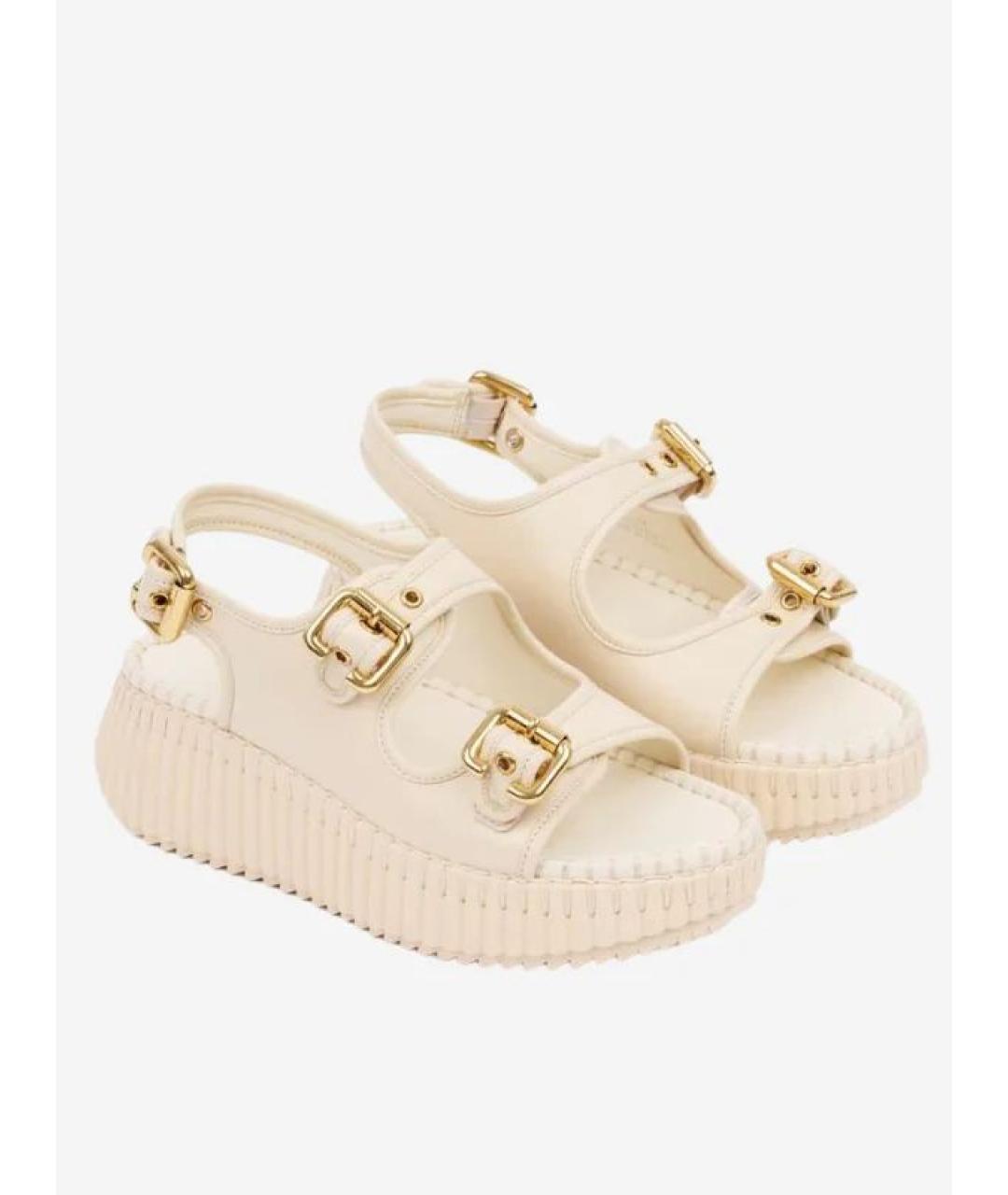 CHLOE Бежевые кожаные сандалии, фото 3